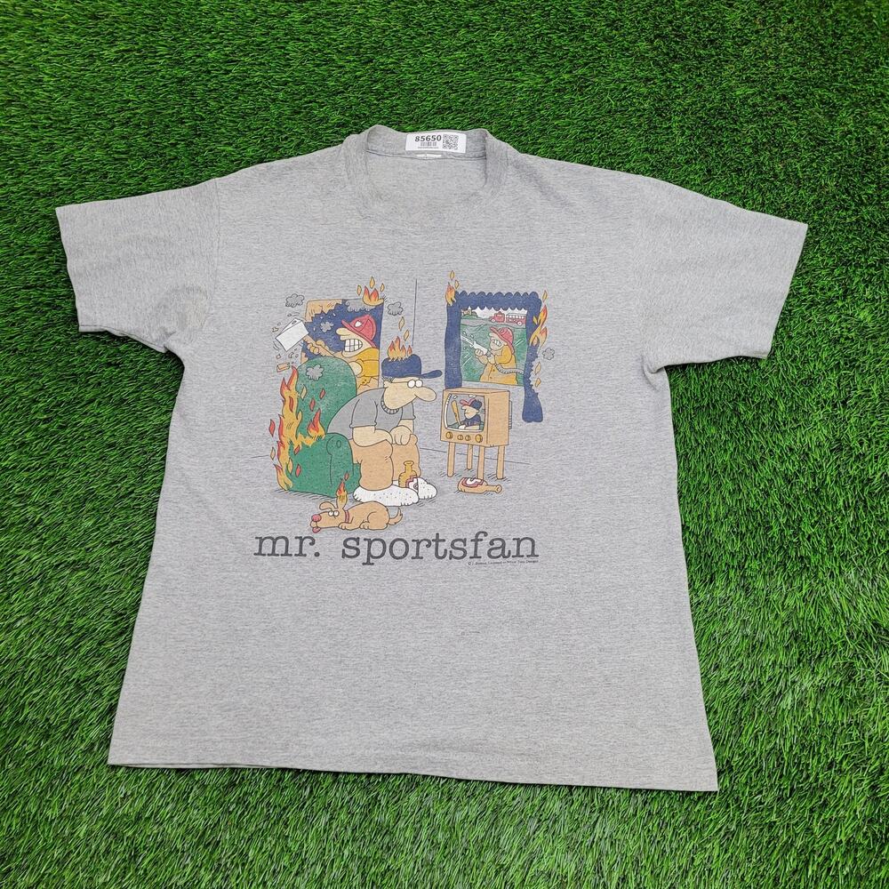 Vintage Funny Firefighter Couch-Potato Shirt Large 22x28 Gray